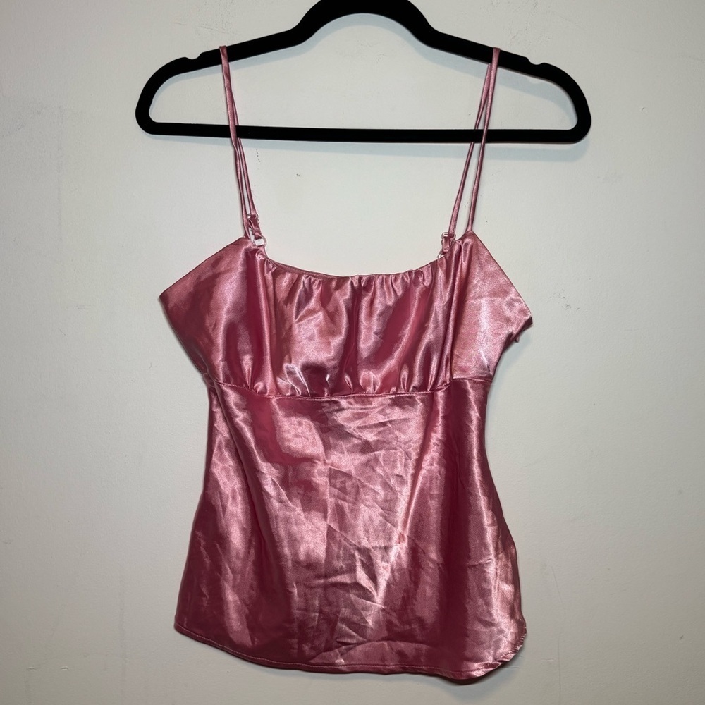 NWT Goddess Pink Shiny Satin Cami Women's Top size small shirt adjustable straps